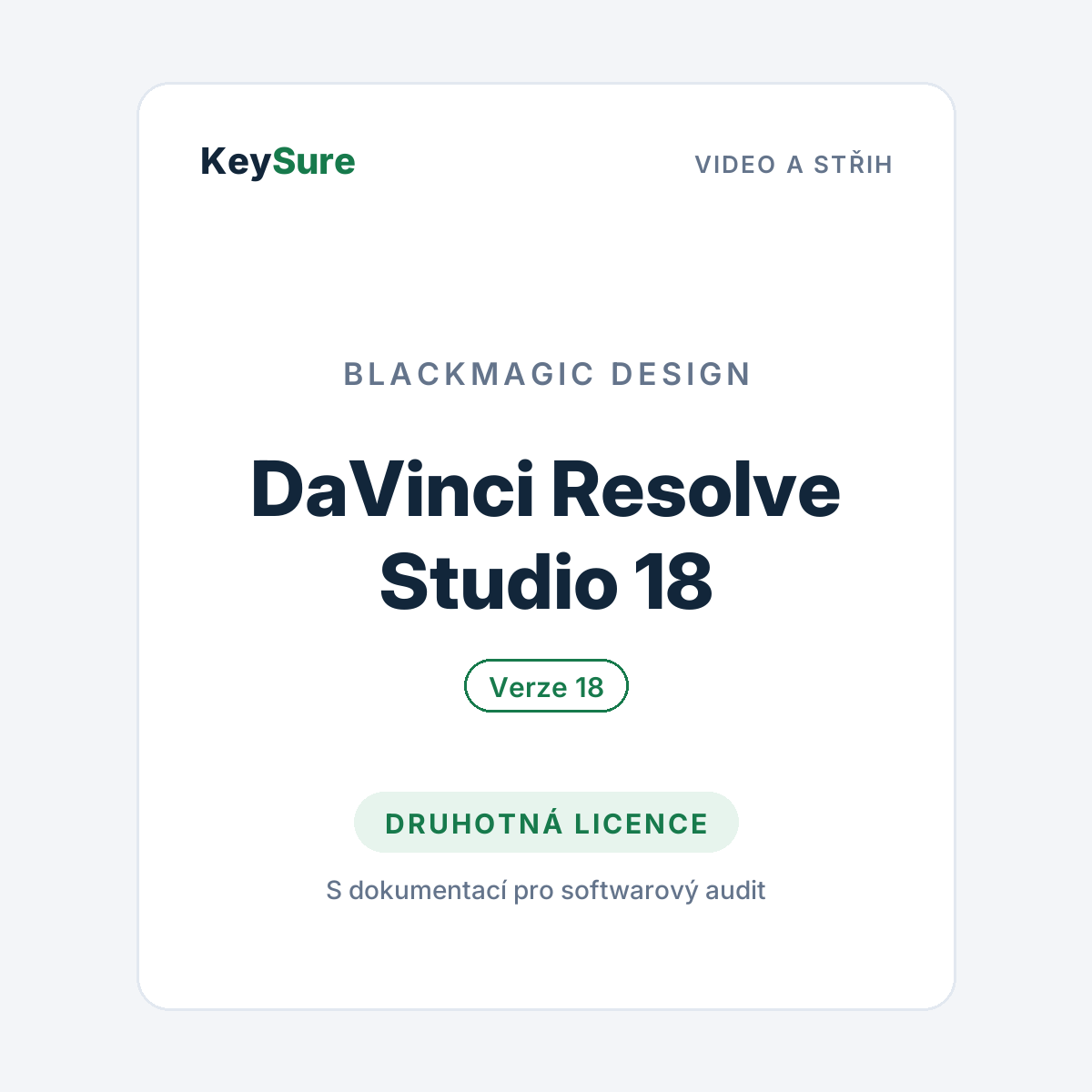 DaVinci Resolve Studio 18 – druhotná licence KeySure