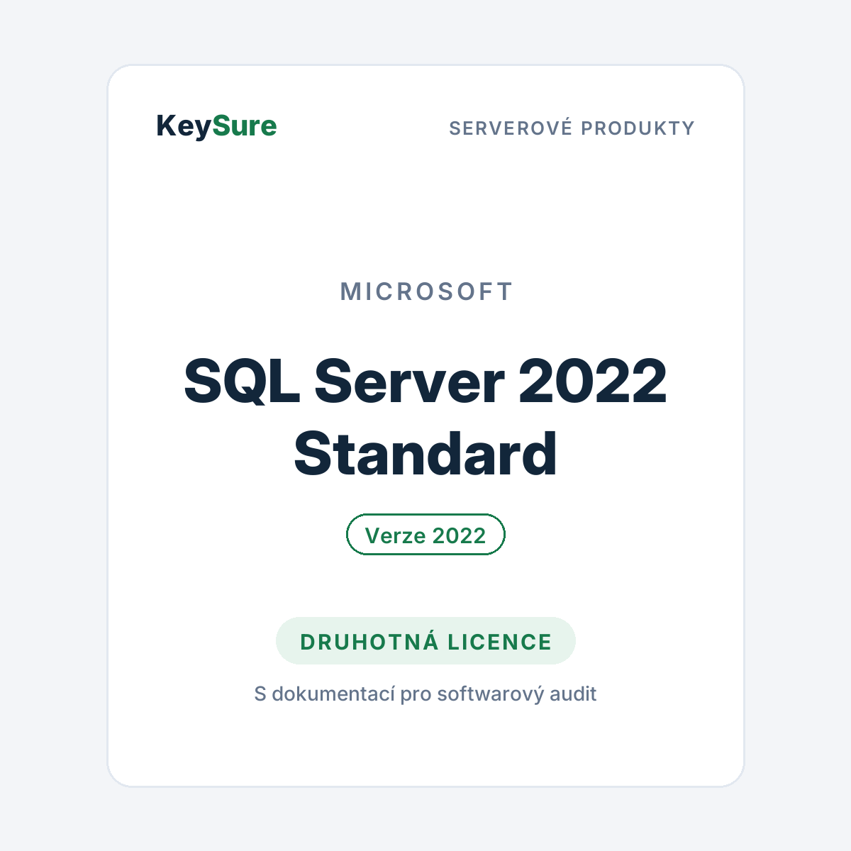 Microsoft SQL Server 2022 Standard – druhotná licence KeySure