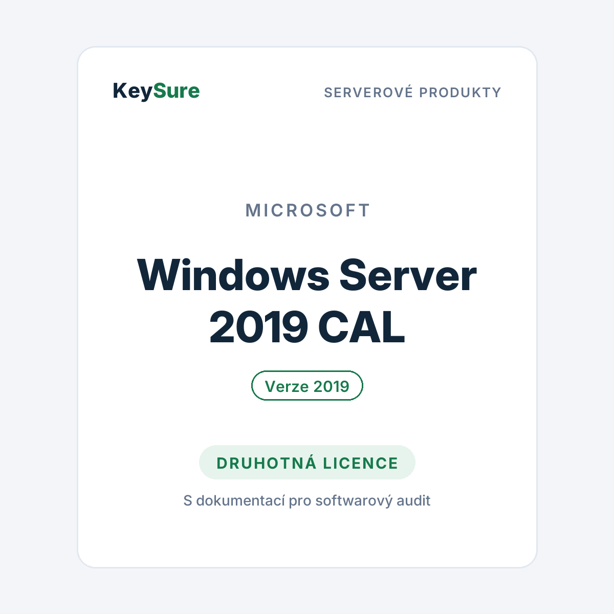 Microsoft Windows Server 2019 CAL – druhotná licence KeySure